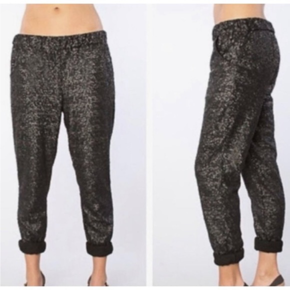 Free People Sequin Party Pant Black Joggers Pocket XS - Picture 2 of 7